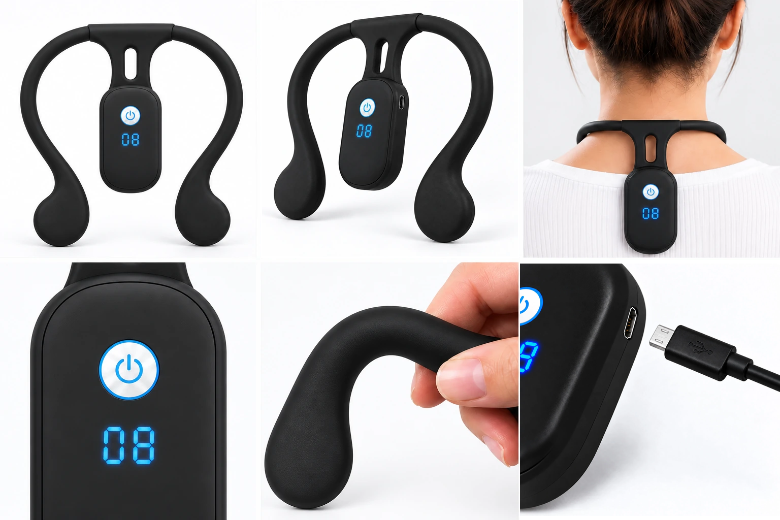 Six close-up views of the AlignHabit reminder, including its Micro-USB port.