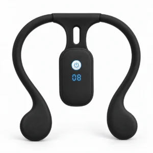 AlignHabit reminder in its ON state, with rounded neckband ends and blue display.